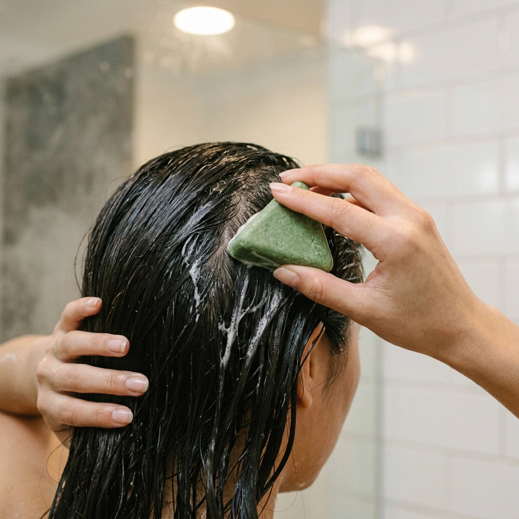 Applicazione del sapone Floovi sul cuoio capelluto